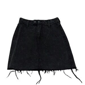Hollister Ultra High Rise A Line Denim Black Distressed Mini Skirt Size 0